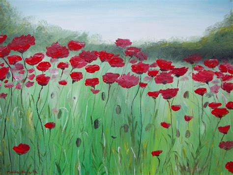 POPPY FIELD poppies art original acrylic painting 23 x 19 red flowers ...