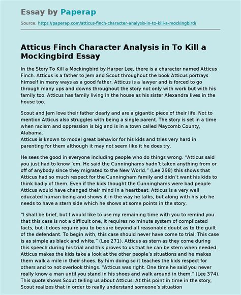 Atticus Finch Character Analysis in To Kill a Mockingbird Free Essay ...