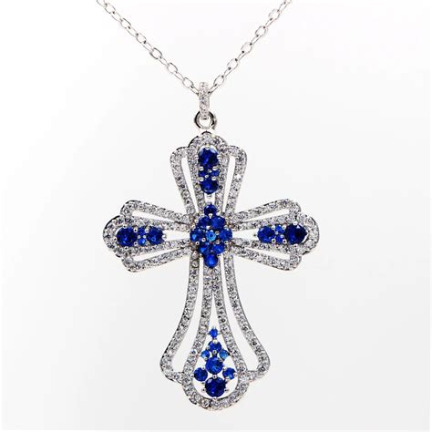 Aliexpress.com : Buy HeeZen Blue Cross Necklace & Pendant Christian Jewelry Plated Silver Chain ...