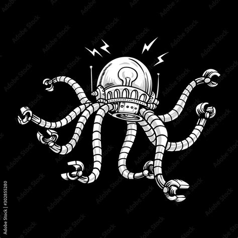 Handdrawing Vector Illustration Retro Kraken Robot Stock Vector | Adobe ...