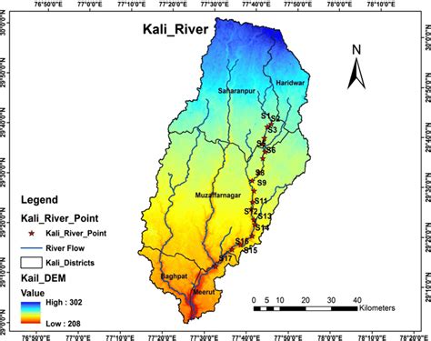 Sampling stations (S1 to S17); map of Kali River in Uttar Pradesh, India | Download Scientific ...