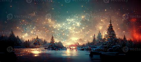 illustration of Abstract fantasy festive christmas tree background header wallpaper, winter ...