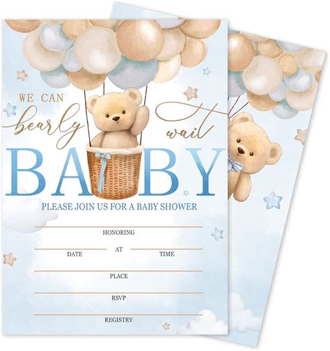 Amazon.com : Whaline We Can Bearly Wait Baby Shower Party Invitations with Envelope Stickers ...