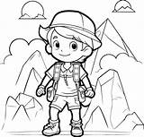 Coloring Page Outline Of A Little Boy Hiking In The Mountains 49168323  sketch template