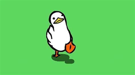 a white bird standing on top of a green background with an orange shoe ...