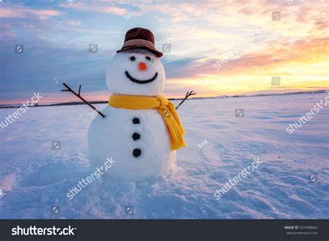 Snowman On Orange Sunset Background Stock Photo 524398663 : Shutterstock