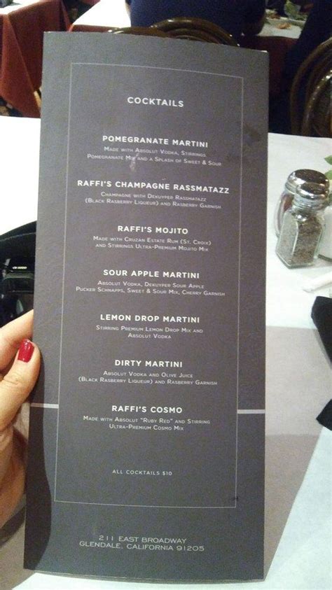 Menu at Raffi's Place restaurant, Glendale