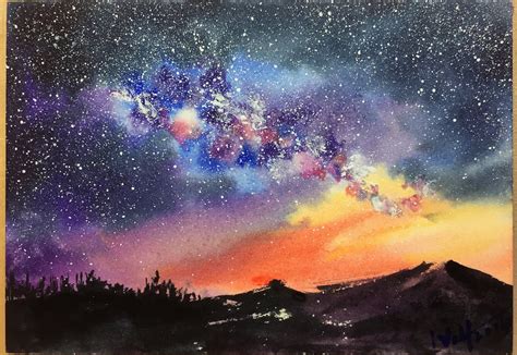 Watercolor Starry Night Sky Demonstration | Watercolor sky, Sky ...