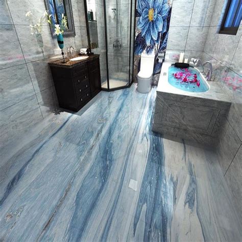 Blue and White Marble-look PVC Vinyl Floor Mural, Self-Adhesive, Custom Sizes Available | Marble ...