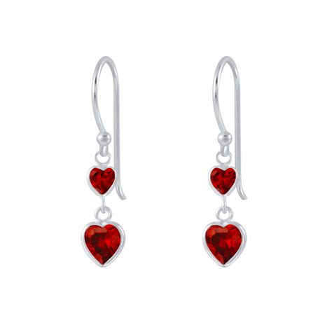 Silver Heart Cubic Zirconia Dangle Earrings - 925 Silver Jewelry