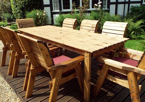 Eight Seater Solid Wood Rectangular Garden / Patio Table and Chairs Set - Timber Furniture
