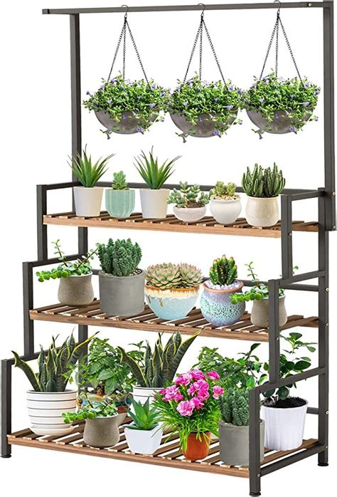 ULIKE Hanging Plant Shelves Indoor 3-Tier Stand with Bar, Flower Pot ...