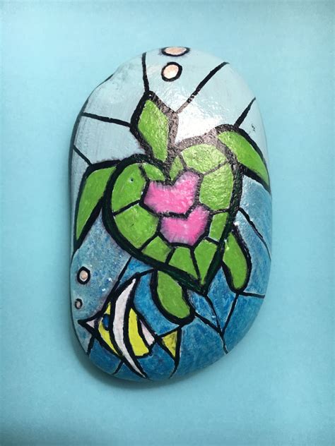 "Stained Glass" Turtle Rock Painting Patterns, Rock Painting Ideas Easy, Rock Painting Designs ...