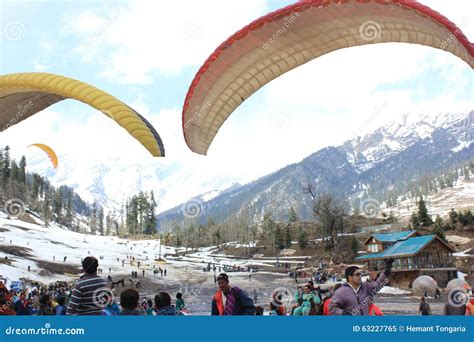 Paragliding At Solang Valley, Manali Himachal Pradesh, (India) Editorial Image | CartoonDealer ...