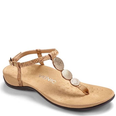 Vionic Women's Lizbeth T-Strap Sandals - Gold Cork | elliottsboots