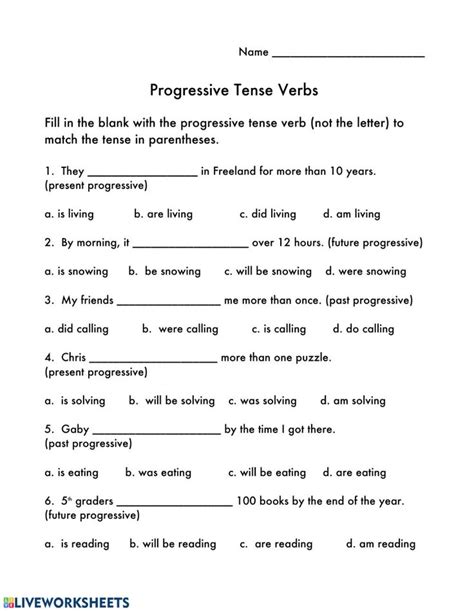 Progressive Tense Verbs worksheet | Verb worksheets, Progressive verbs, Future tense verbs