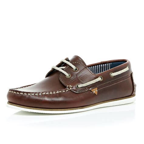 Lyst - River Island Brown Leather Boat Shoes in Brown for Men