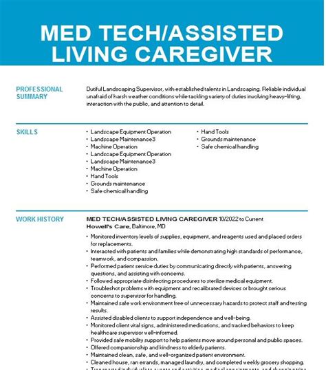 Med Tech Assisted Living Resume Example