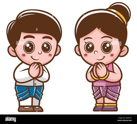 Vector illustration of Cartoon Thai kids, Sawasdee Stock Vector Image & Art - Alamy