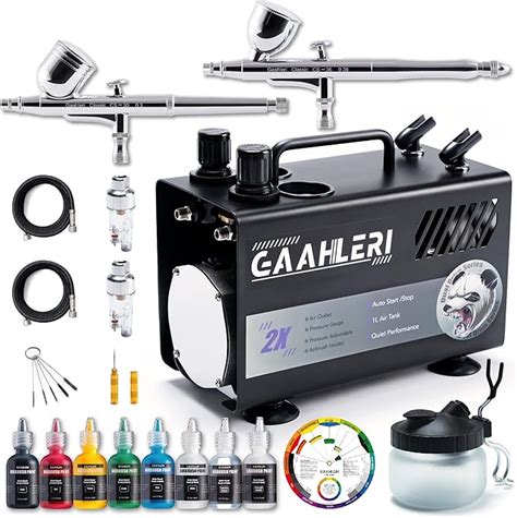 Amazon.com: Gaahleri Airbrush Kit with Compressor Air Tank 1L Dual Air Outlet System ...