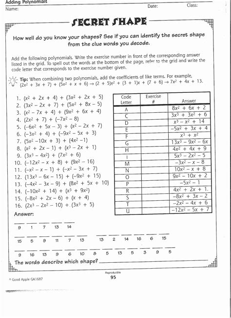 Polynomial Addition And Subtraction Worksheet