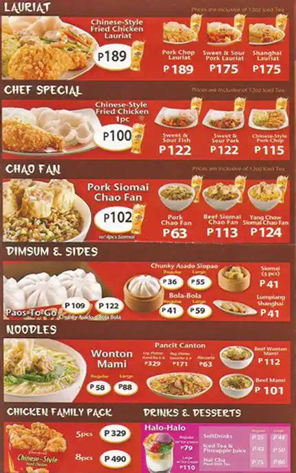 Chowking Menu, Menu for Chowking, San Roque, Rizal - Zomato Philippines