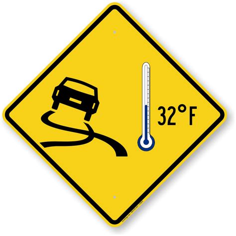 Icy Roads/Pavement Motorists Warning Symbol, 32°F Thermometer Signs, SKU: K-0870 - MySafetySign.com