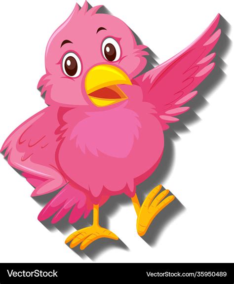 Cute pink bird cartoon character Royalty Free Vector Image