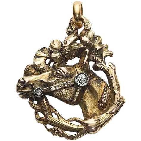 Antique Diamond Gold Horse Pendant For Sale at 1stdibs