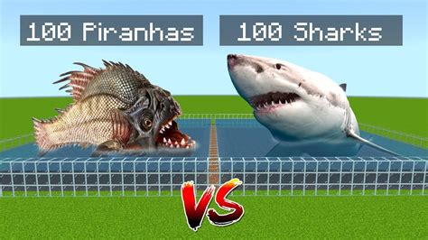 MCPE: 100 Sharks vs 100 Piranhas - YouTube