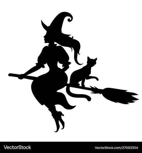 Halloween witch and cat silhouette Royalty Free Vector Image