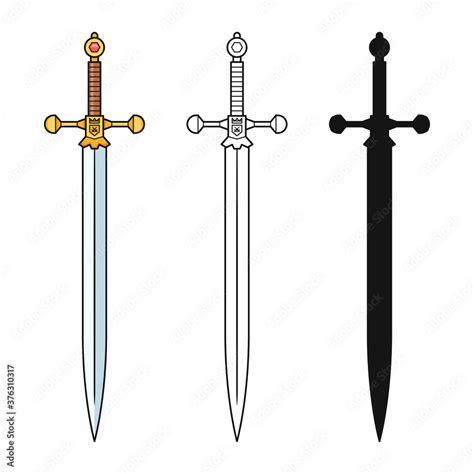 Swords set. Sword isolated on white background. Military sword ancient weapon design silhouette ...