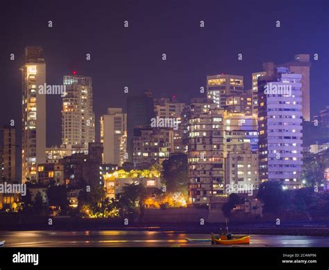 Mumbai night skyline view from Marine Drive in Mumbai, India Stock ...