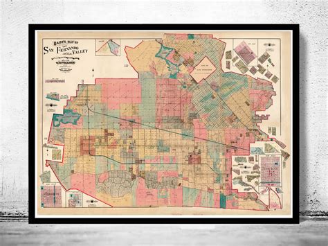 Old Map of San Fernando Valley 1921 The Valley Vintage Map - VINTAGE MAPS AND PRINTS