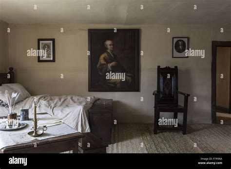 A bedroom at Woolsthorpe Manor, Lincolnshire. Woolsthorpe Manor was the home of the scientist ...