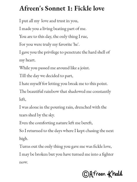 Afreen's Sonnet 1: Fickle love | Sonnets, Sonnet about love, Pretty words