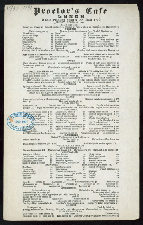 Proctor's Cafe: Menus: Whats on the menu?