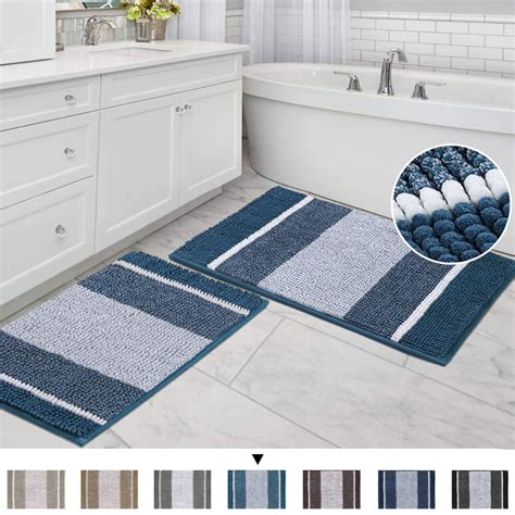 Super Thick Soft Ombre Striped Shaggy Chenille Bath Mats Machine Washable Bath Rugs Set for ...