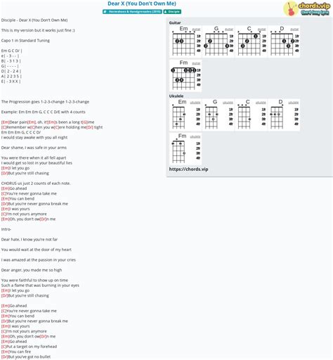 Hợp âm: Dear X (You Don't Own Me) - cảm âm, tab guitar, ukulele - lời ...