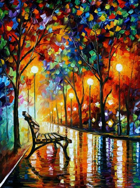 Painted park bench, by Leonid Afremov | Canvas painting, Painting, Art ...