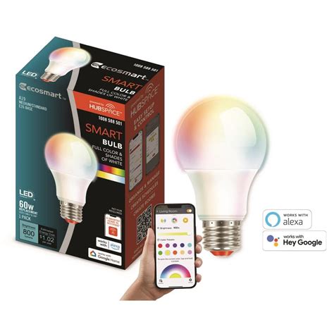 EcoSmart 60-Watt Equivalent Smart A19 Color Changing CEC LED Light Bulb ...