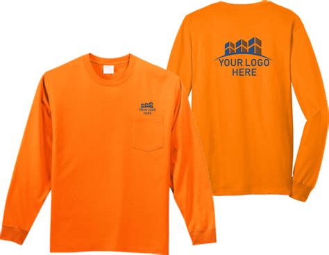 Safety Orange Long Sleeve T-Shirt with Pocket - 50/50 Cotton/Poly ...