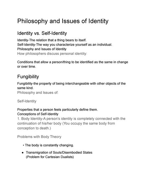 Philosophy and Issues of Identity - Philosophy and Issues of Identity Identity vs. Self-Identity ...