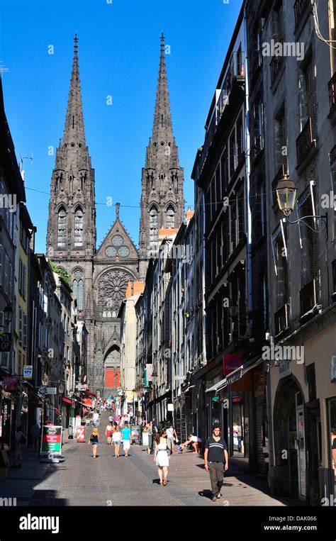 Historic centre with the black façade of the Clermont-Ferrand Cathedral ...