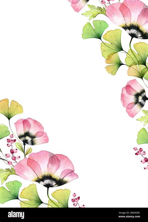 Watercolor floral background. Vertical A5 card template with place for ...