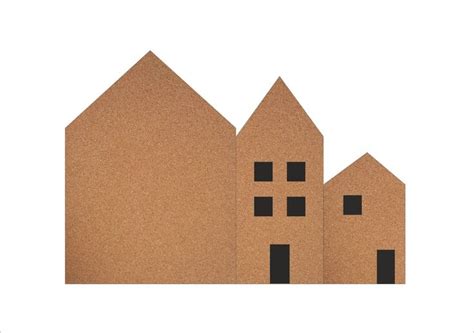 three houses made out of brown paper with black squares on the top and bottom, against a white ...