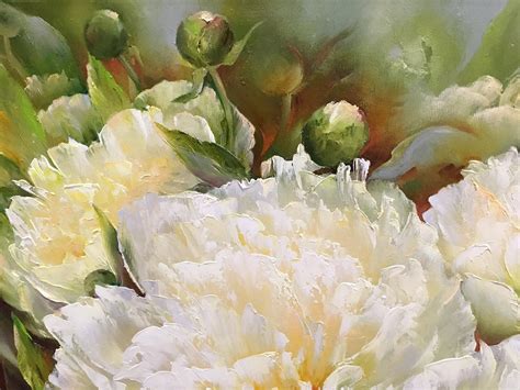 White peony painting large Peonies canvas art Flowers oil | Etsy