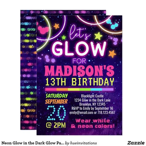 Neon Glow in the Dark Glow Party Birthday Invitation | Zazzle | Neon party invitations, Neon ...