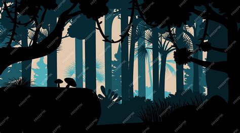 Premium Vector | Silhouette jungle landscape background