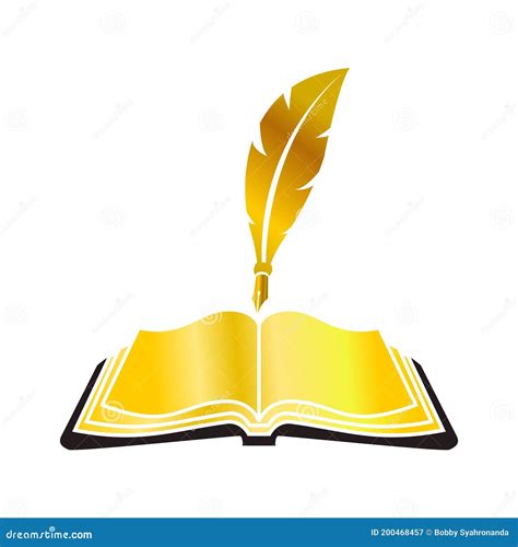 Golden Feather Pen and Golden Book Vector Stock Vector - Illustration of paper, document: 200468457